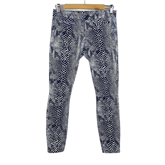 Gap Super Skinny Khaki Pants White Blue Snake Print Stretch Casual XS Size 0 - Picture 1 of 9